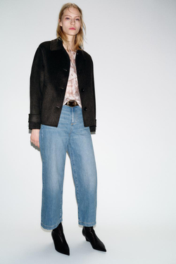 ZARA КОРОТКОЕ ПАЛЬТО ИЗ ШЕРСТИ, ТЕМНО-КОРИЧНЕВЫЙ