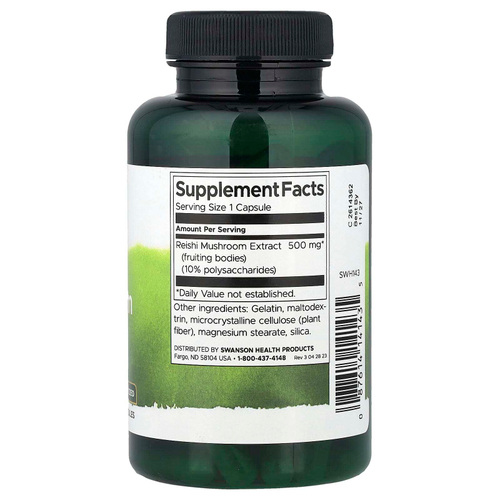Swanson, Экстракт грибов рейши, стандартизированный, 500 мг, 90 капсул