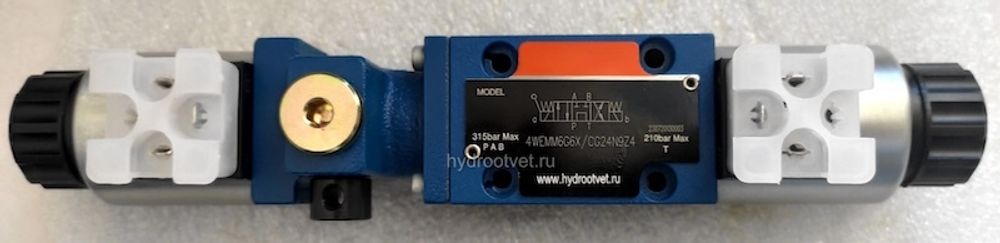 4WEMM6W6X/CG24N9Z4 - Гидрораспределитель золотниковый Ду6 с электрическим и ручным управлением от рычага, схема W (84А), электроуправление G24, возврат - пружинный