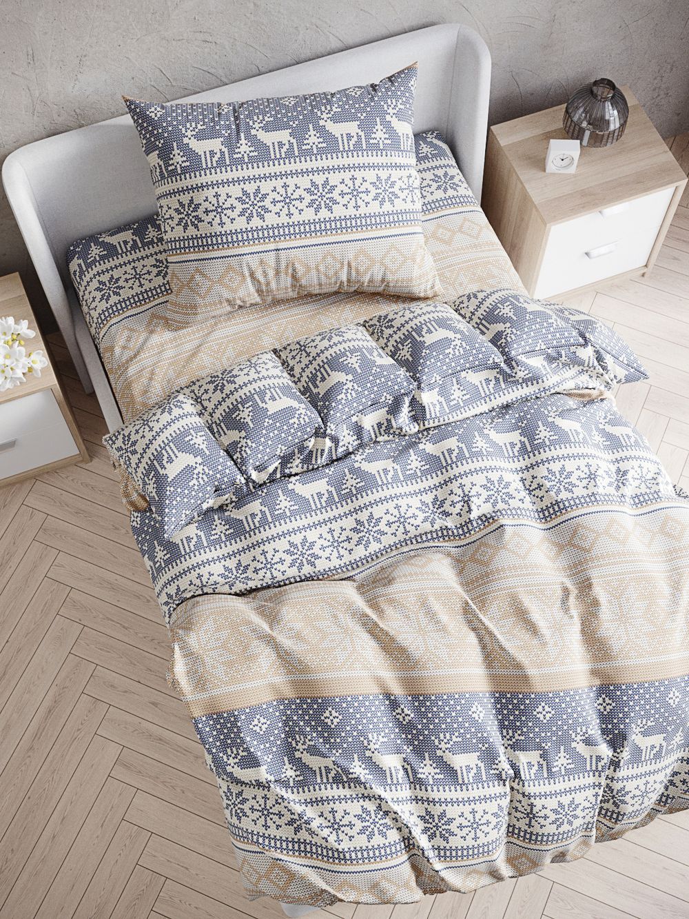 Постельное белье Сказка "Скандинавия" 1,5-сп Наволочка 50х70 см 1 шт Простынь на резинке 90х200 см Пододеяльник 145х215 см, перкаль