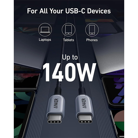 Кабель Anker 765 USB-C - USB-C нейлон 1.8 м (A8866HA1) серый