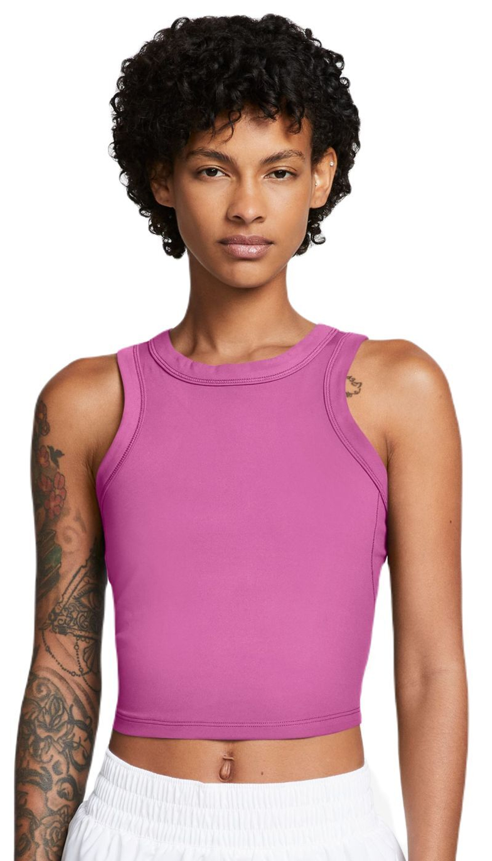 Женский топ теннисный Nike One Fitted Dir-Fit Short Sleeve Crop Tank - playful pink/black