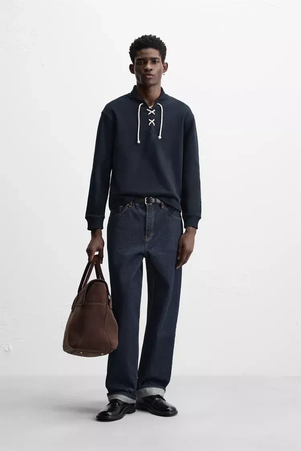 ZARA ТОЛСТОВКА С КОНТРАСТНЫМ ШНУРКОМ, МОРСКОЙ СИНИЙ