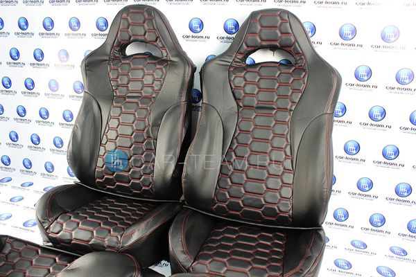 Анатомический комплект для переделки сидений ВАЗ в "Recaro" (Рекаро) из экокожи "Крупные соты"