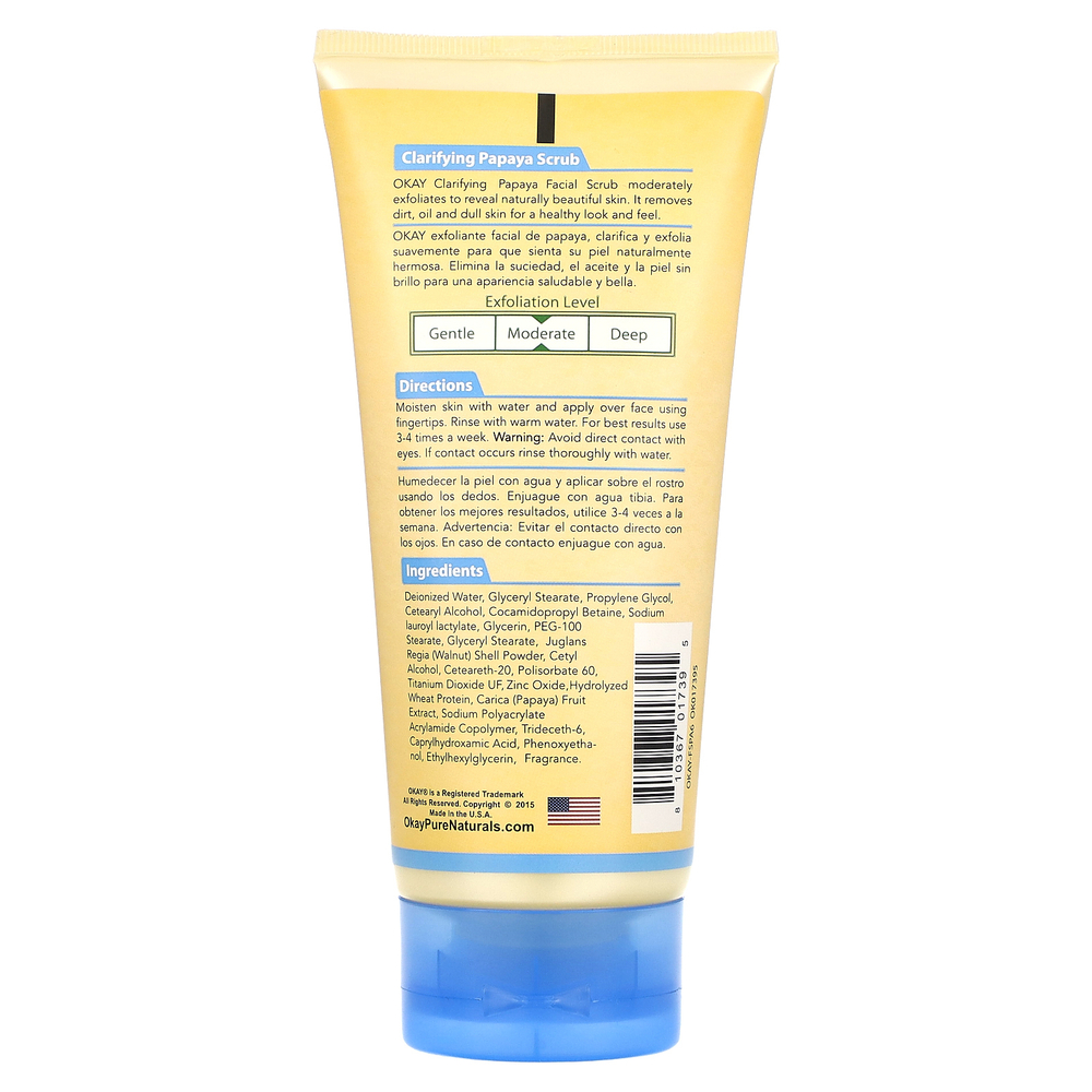 Okay Pure Naturals, Очищающий скраб для лица, натуральный экстракт папайи, 170 г (6 унций)