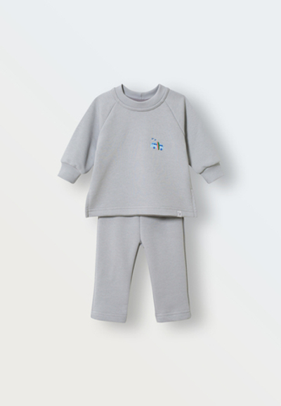 Комплект свитшот и брючки с вышивкой "Автобус" (серый)