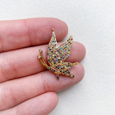 ПОДАРОК!!! Подвеска Бабочка с фианитами 30.5x22 мм, позолота П383