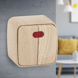 3-105-11 Intro Выключатель двойной с подсветкой, 10А-250В, IP20, ОУ, Polo, сосна | Intro Polo