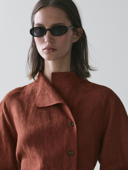 Massimo Dutti Кимоно из 100% льна с завязками и пуговицами, черепичный