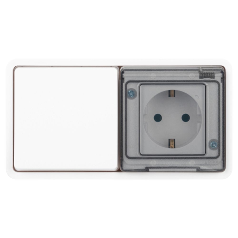 Блок розетка с выключателем ЭРА Эксперт 11-7521-01 IP55 16A-10AX-250В горизонт. СУ белый | Эра Эксперт