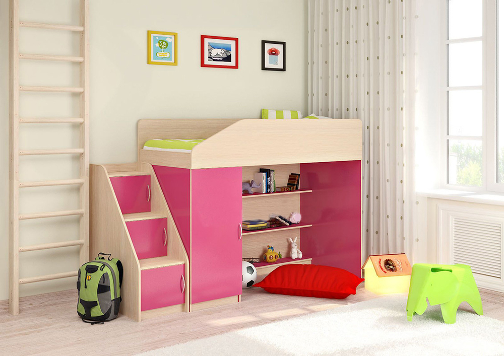 Кровать-чердак КарИВи Легенда 11.5  Дуб Молочный Розовый
