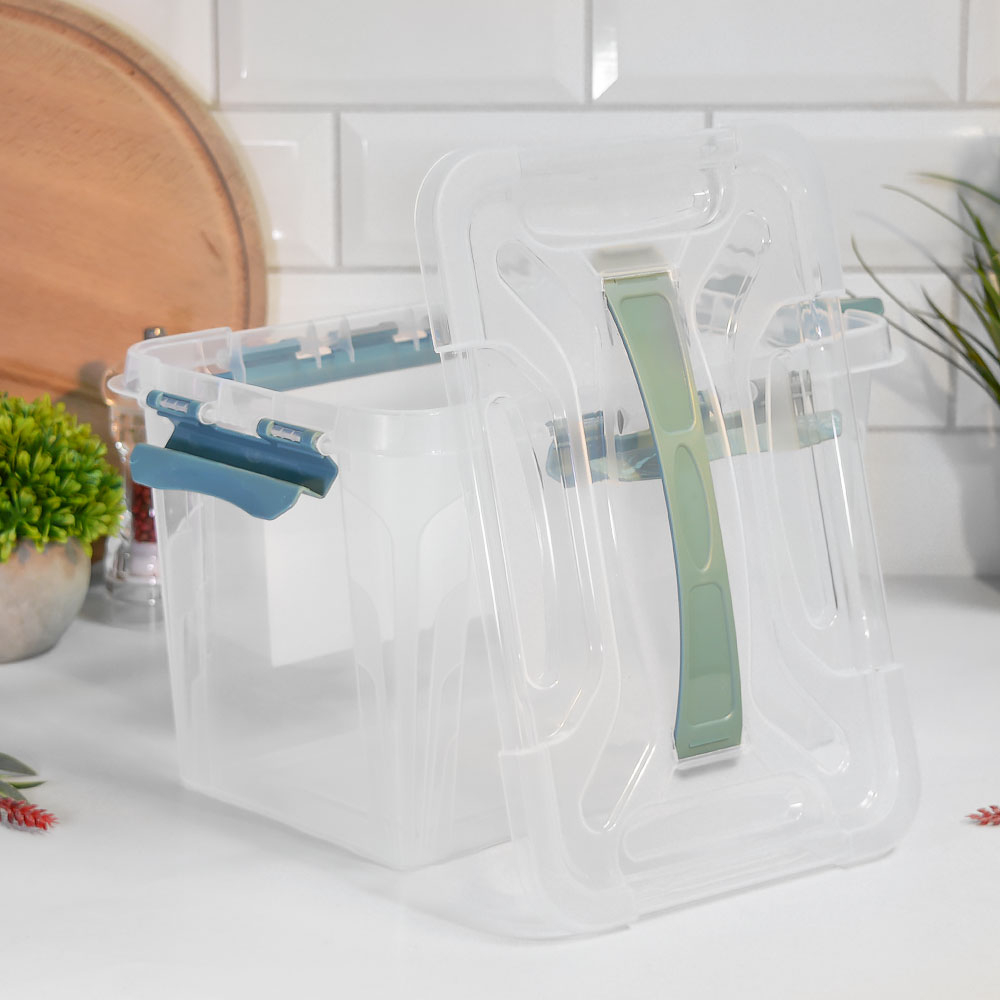 Ящик для хранения 6,65л "Grand box" с замками и ручкой, 290*190*180мм, голубой