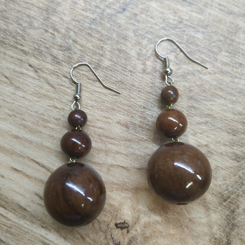 Серьги Шарики, дерево, цвет коричневый, 18x40 мм 313641