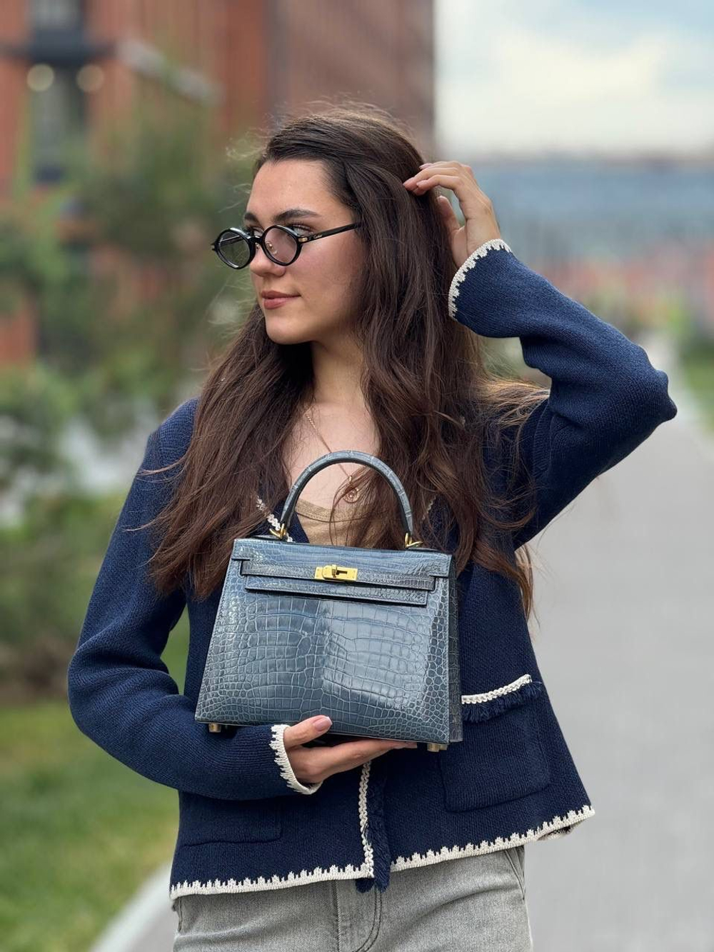 Сумка Hermes из кожи крокодила 25 см