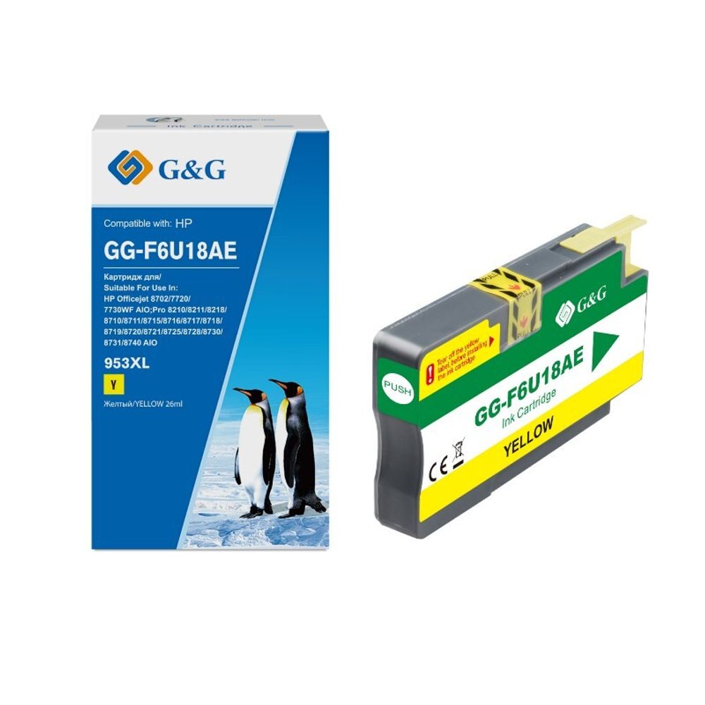 Картридж G&amp;G, аналог HP 953XL (F6U18AE) для OfficeJet Pro 8710/8720/8730/8210, желтый (1.6K) 26ml