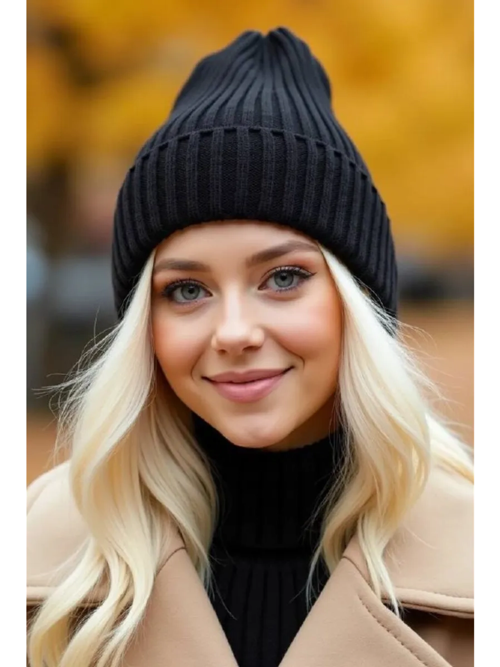 шапка вязаная теплая зимняя с отворотом стильная