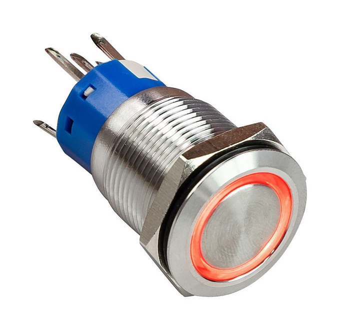 Кнопка с фиксацией, подсветка красная, 12 В,