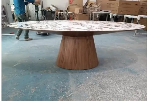 Стол овальный Ando 230х110 см, керамика Arabescato, шпон ореха