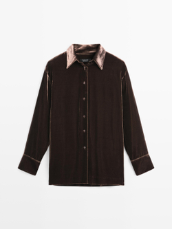 Massimo Dutti Длинная бархатная рубашка, коричневый