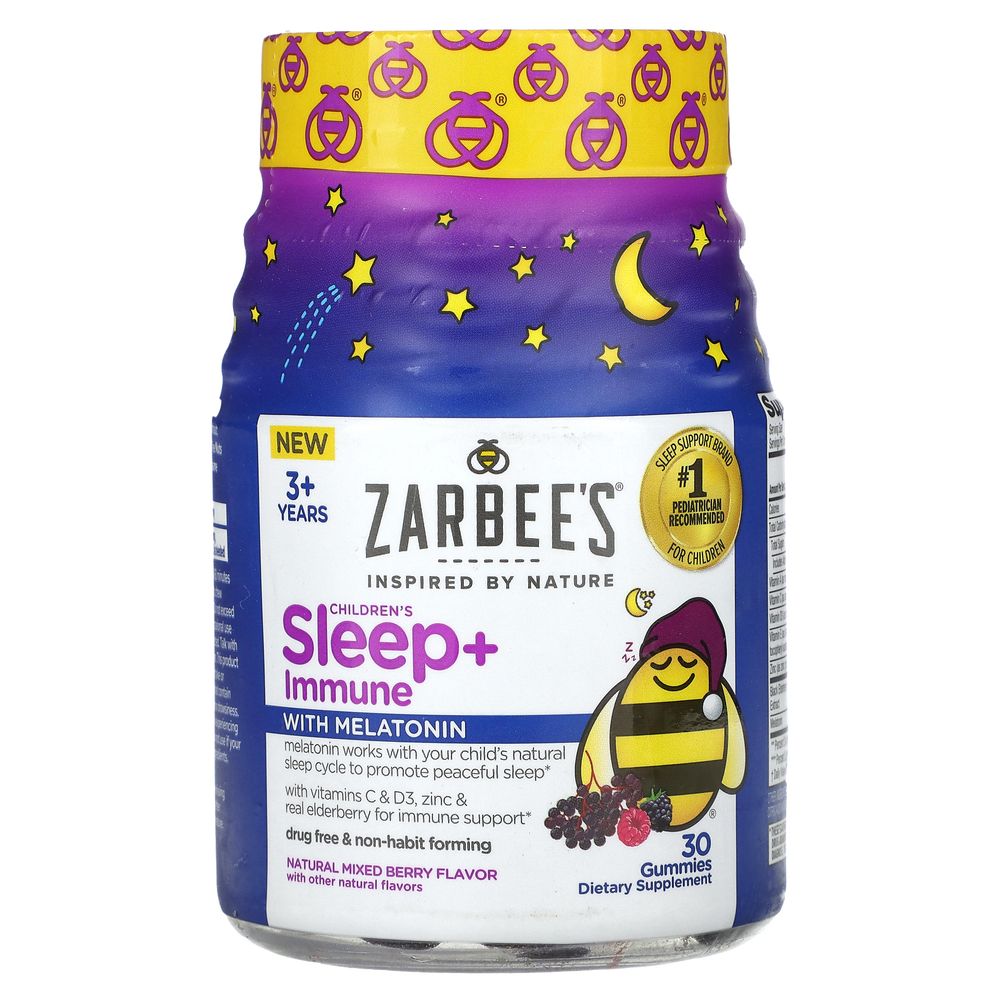 Zarbee's, Children's Sleep + Immune, для детей от 3 лет, натуральное ягодное ассорти, 30 жевательных таблеток