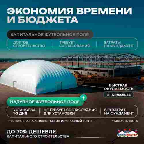 Воздухоопорное сооружение для футбола «Футбольный центр», 70×45×16 м