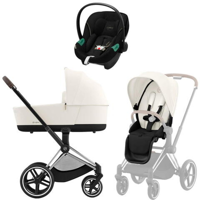 Коляска 3 в 1 Cybex Priam IV Chrome Brown complete и автокресло Aton S2 i-Size Moon Black Off White
