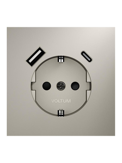 Розетка 1-м СП S70 16А с USB A+С с заземл. защ. шторки механизм кашемир Voltum VLS040503