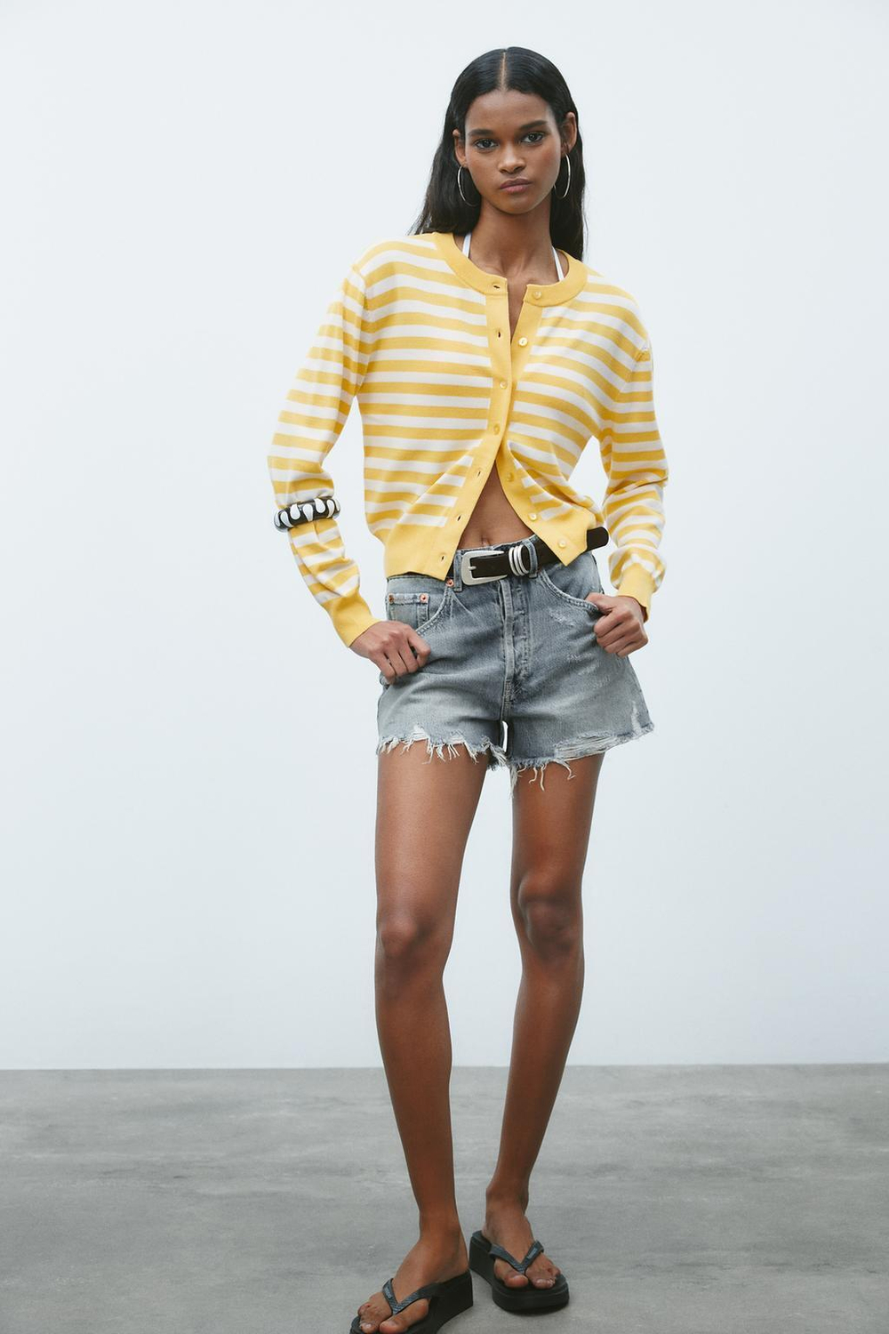 ZARA КАРДИГАН В ПОЛОСКУ, ЭКРЮ/ЖЕЛТЫЙ