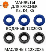 Манжеты 6ШТ (водяные 12X20X5 3ШТ и масляные 12X20X5/5 3ШТ) ремкомплект уплотнения, запчасти сальники для KARCHER HUTER CHAMPION