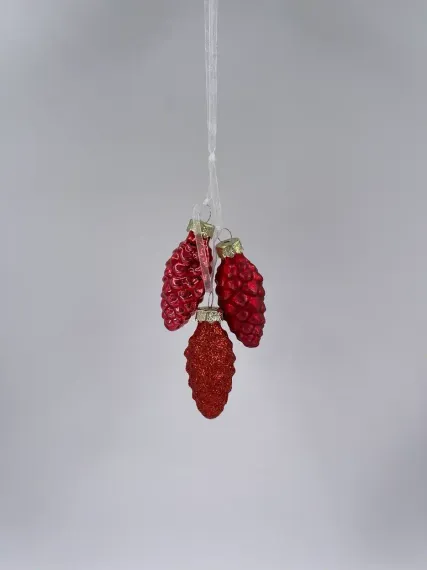 Набор стеклянных украшений Гроздь Шишек, 3 шт., 6 см., красный, Christmas DeLuxe (89878)