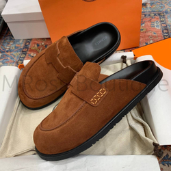 Мужские мюли Hermes Go Mule в коричневом цвете из замши