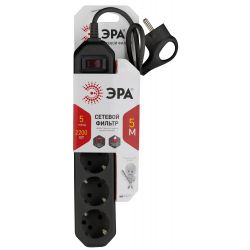 Сетевой фильтр ЭРА USF-5es-5m-B с базовой защитой с заземлением с выключателем 5 розеток 5м 10А черный