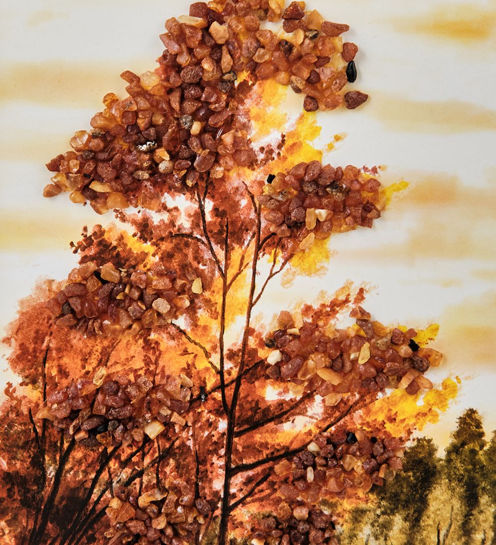 AMB-01/39 Картина «Журавлиная песня» (с янтарной крошкой) пласт.рамка 33х42см