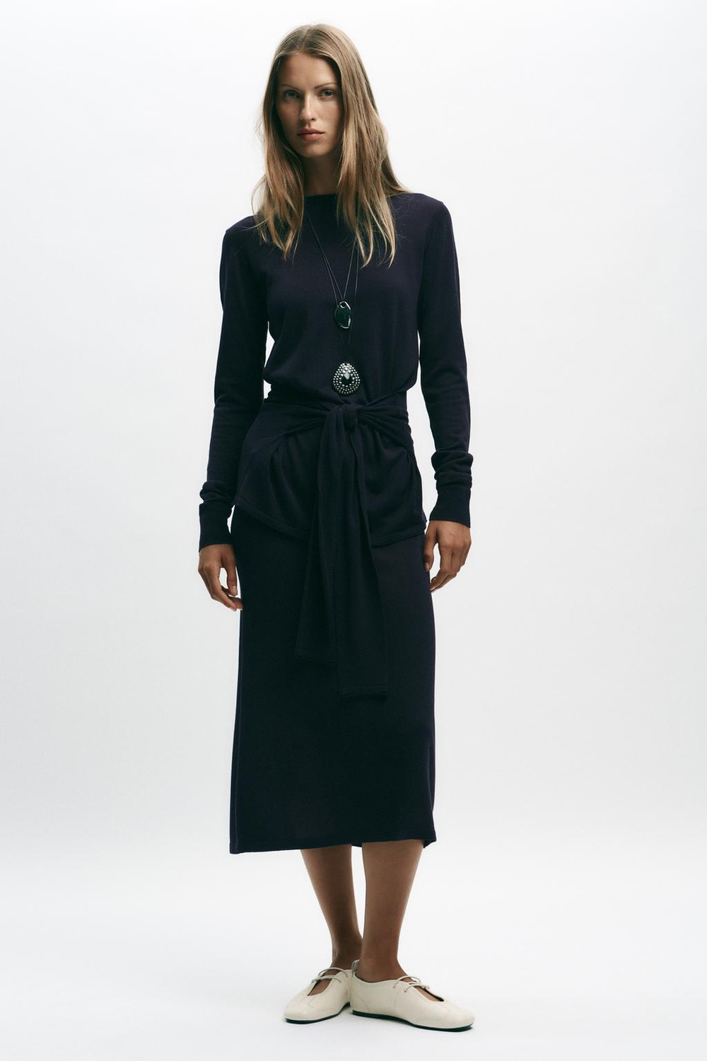 ZARA ОДНОТОННЫЙ ДЖЕМПЕР С УЗЛОМ, МОРСКОЙ СИНИЙ