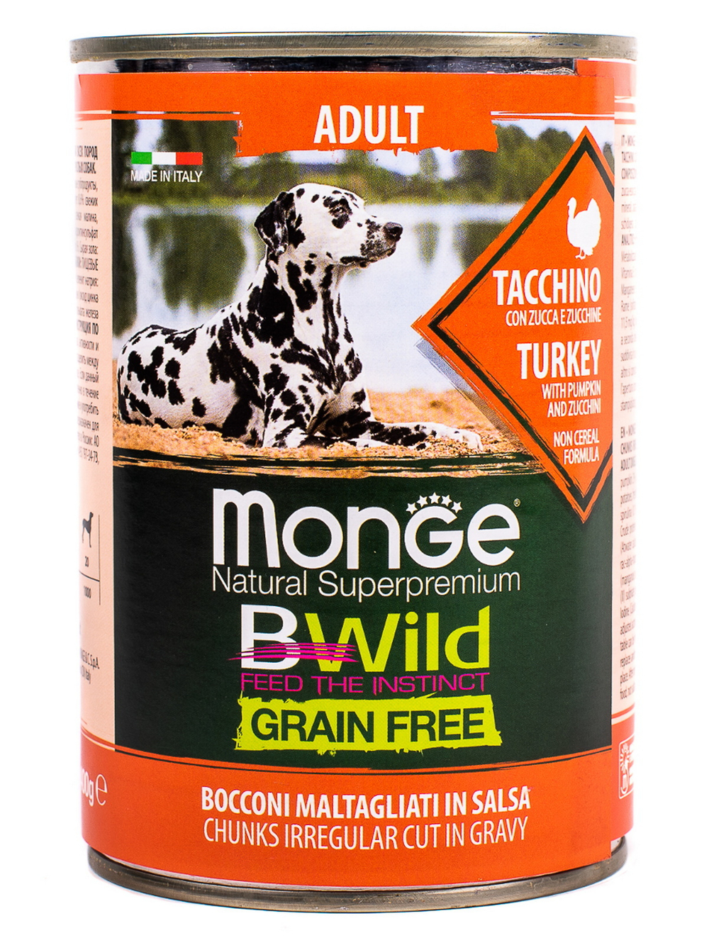 Monge Dog BWild GRAIN FREE беззерновые консервы из индейки с тыквой и кабачками для взрослых собак всех пород 400г