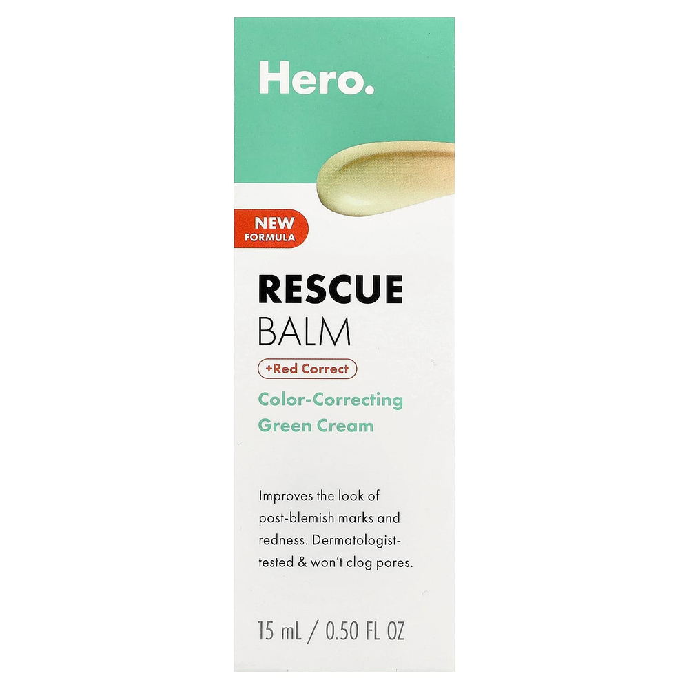 Hero Cosmetics, Rescue Balm + Red Correct, зелёный крем для коррекции цвета, 15 мл