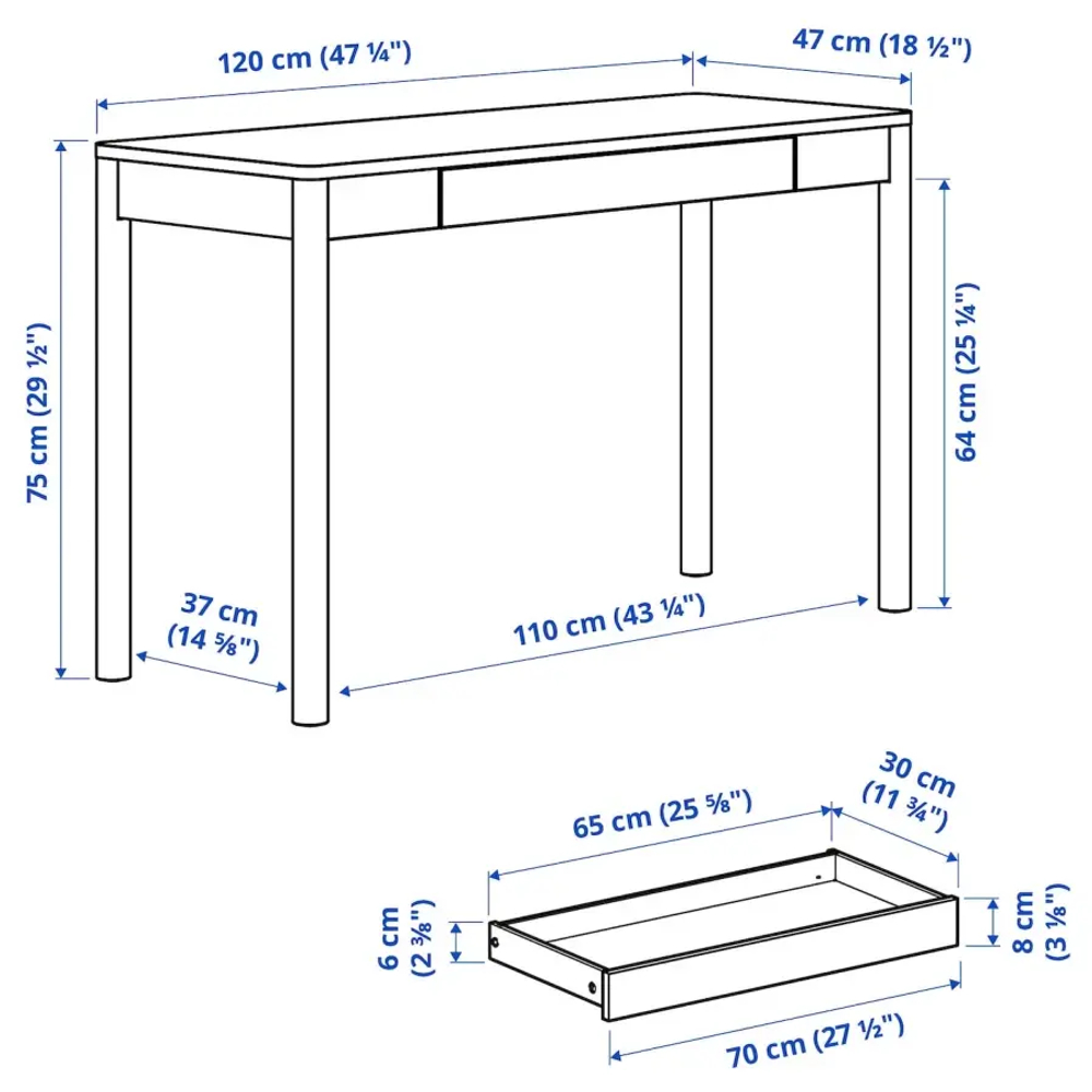Письменный стол - IKEA TONSTAD, 120x47 см,  светло-коричневый, ТОНСТАД ИКЕА