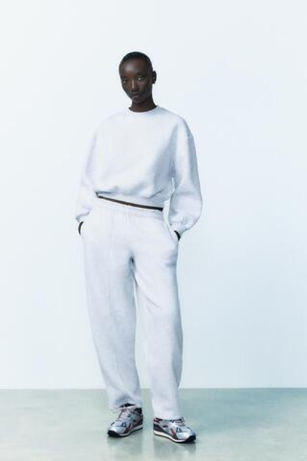 ZARA БРЮКИ STRAIGHT-LEG ИЗ МЯГКОЙ ТКАНИ, СЕРЫЙ С МЕЛАНЖЕВЫМ ЭФФЕКТОМ