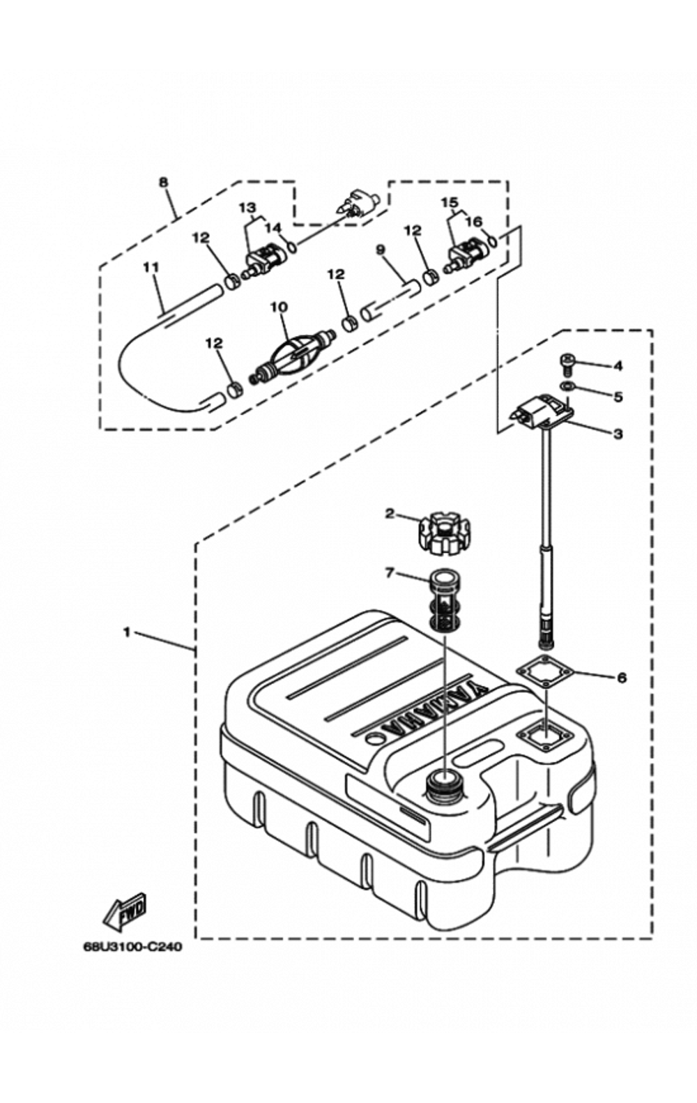 Бак Топливный Yamaha 24л. С указателем уровня топлива