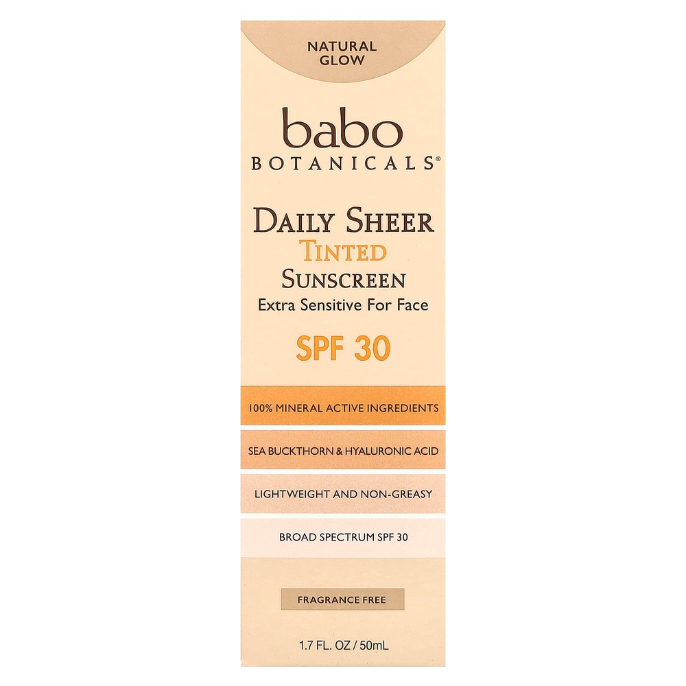 Babo Botanicals, солнцезащитный крем для ежедневного использования, SPF 30, натуральное сияние, без отдушек, 50 мл (1,7 жидк. унции)