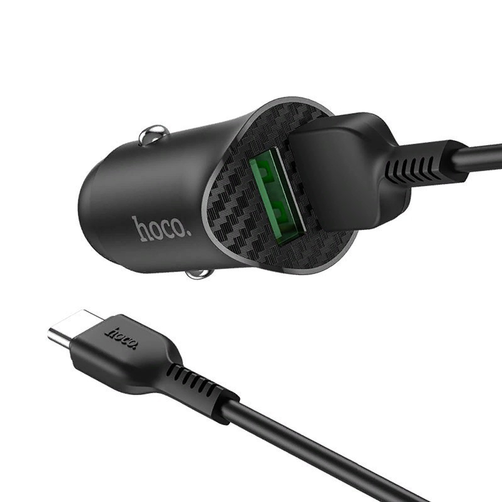 Разделитель автомобильный Hoco Z39 Farsighted dual port QC3.0 Car charger с кабелем Type-C (2USB: 3.6V-6.5V &amp; 3A 18W) Черный