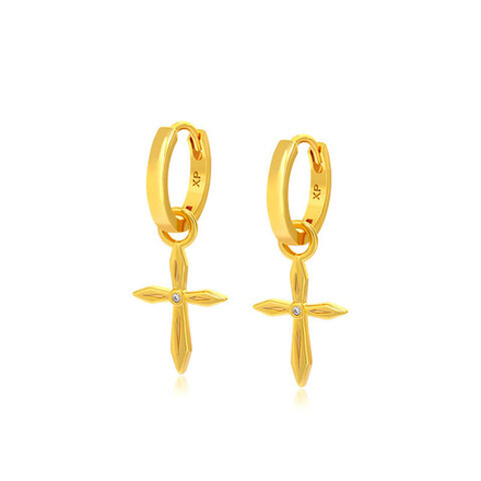 Серьги кольца конго с подвесками бижутерия, кресты золото