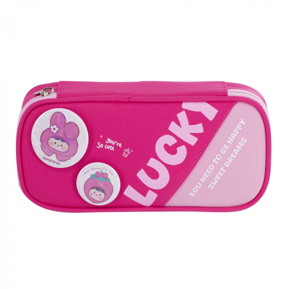 Пенал - косметичка Alingar, ткань, молния, 1 откидная планка, 2 значка, 210 х 90 х 45 мм, "LUCKY", микс (св-роз, розовый, фиолет), европодвес