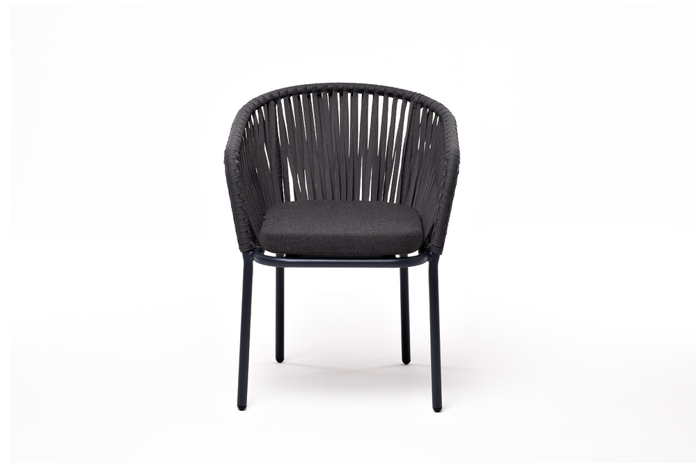 "Бордо" стул плетеный из роупа, каркас алюминий темно-серый (RAL7024) муар, роуп серый 15мм, ткань темно-серая 027