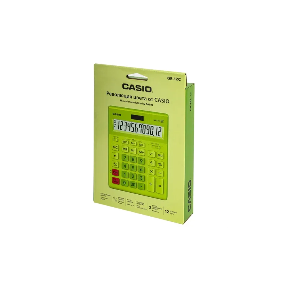 Калькулятор CASIO 12 р., САЛАТОВЫЙ, GR-12C-GN-W-EP