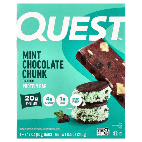 Quest Nutrition, протеиновый батончик, мята и шоколадная крошка, 4 шт. по 60 г (2,12 унции)