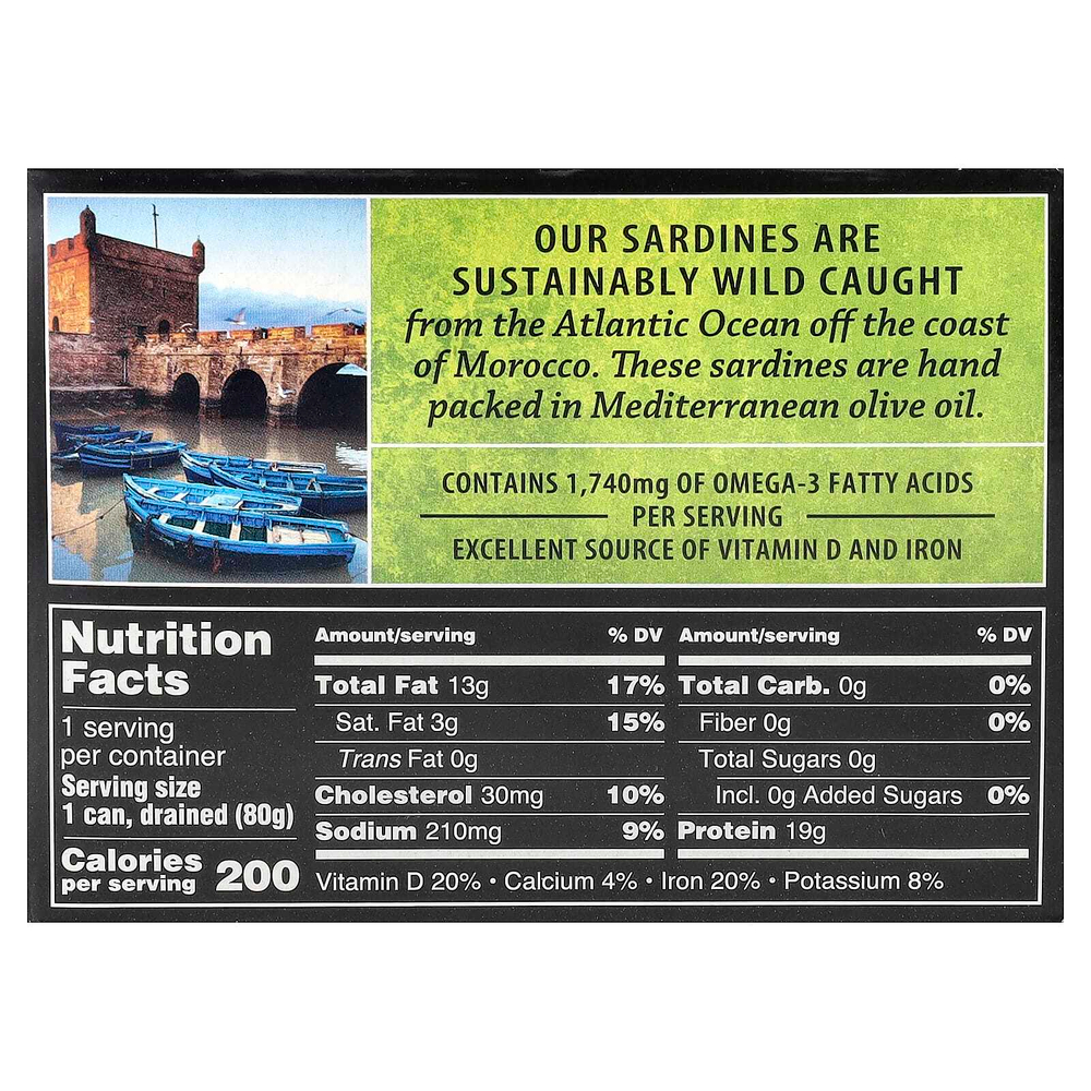 Crown Prince Natural, Сардины, очищенные от костей и кожи в чистом оливковом масле 3,75 унц. (106 г)