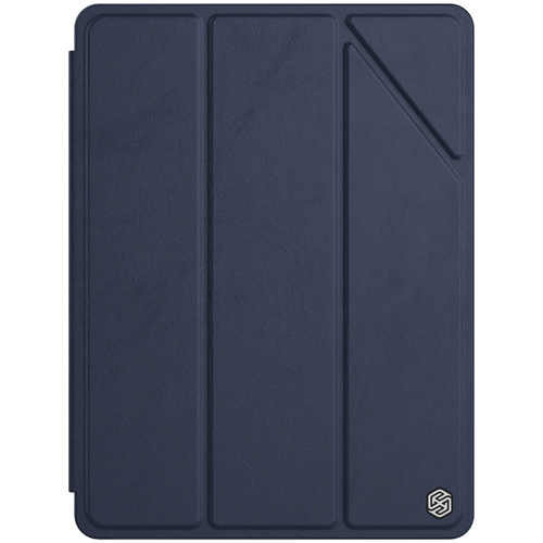 Кожаный чехол книжка синего цвета от Nillkin для iPad 10.2 (2019, 2020, 2021), серия Bevel Leather Case, функция пробуждения и сна