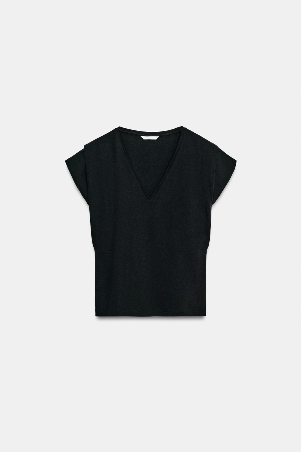 ZARA ХЛОПКОВАЯ ФУТБОЛКА С V-ОБРАЗНЫМ ВЫРЕЗОМ, ЧЕРНЫЙ