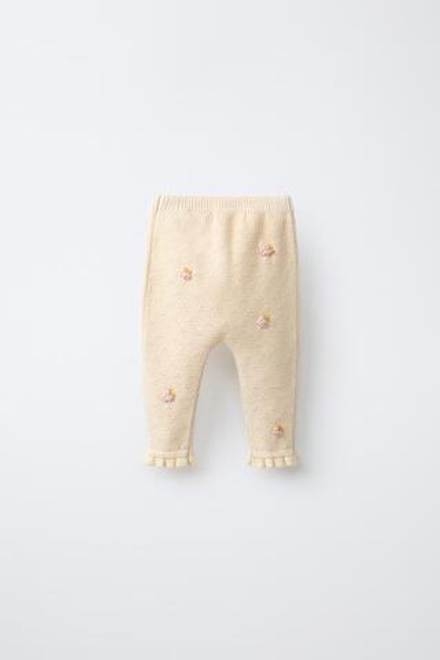 ZARA БРЮКИ С АЖУРНЫМИ ДЕТАЛЯМИ И ВЫШИВКОЙ, ЭКРЮ